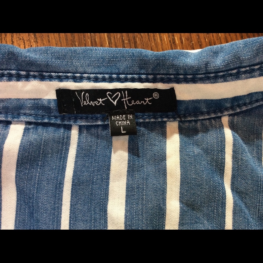 Velvet heart blue and cream stripe shirt dress